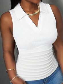 Slaydiva 2026春夏新款休闲百搭白色修身纯色V领无袖女式背心。适合约会、情人节、婚礼季、度假、海滩、波西米亚风等场合。 - 白色 - 查看 8