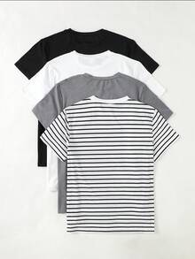 SHEIN 青少年/男童纯色短袖T恤，适合日常穿着，纯色设计，经典圆领，柔软舒适。 - 彩色 - 查看 3