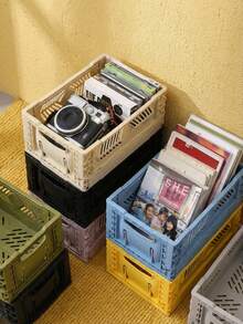 Joivida 1个彩色塑料可折叠收纳篮，非常适合收纳和日常使用，易于组装，可用于厨房、浴室、办公室、客厅、教室、宿舍等场所。 - 彩色 - 查看 12