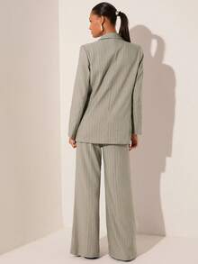 Lilora 女士条纹翻领双排扣西装外套和单排扣马甲休闲通勤套装，适合舞会、晚宴等场合，女士套装，女士职业套装，女士西装外套套装 - 彩色 - 查看 7