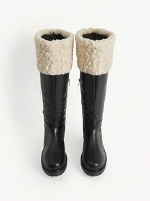 CUCCOO CHICEST Women's Patchwork Faux Fur Lined Tall Casual Boots Valentine's Day - Black - View 8