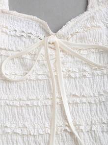 SHEIN PETITE Women's Summer Casual Vacation Style Knot Ruffle Hem Bodycon Mini Dress - Apricot - View 7