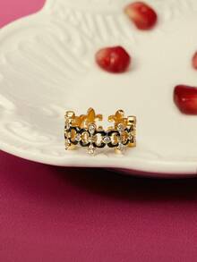 Glisma 女士开口戒指，复古风格，优雅，金属质感，精致，秋冬款，高端，适合妈妈/女士/女孩/母亲，复古，黄金，宝石，情人节礼物 - 金色 - 查看 5