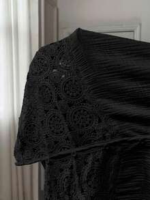 SHEIN Frenchy 大码纯色V领休闲百搭短袖衬衫 - 黑色 - 查看 7