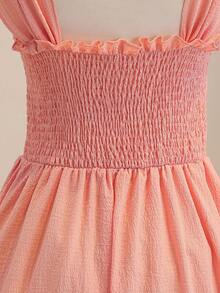Elegant Elegant Graceful Pink Bubble Wrinkle Camisole Waist Snug Fit Cute Faux Pearl Decor Luxurious Dress For Teen Girls Dress Cute Dress Vintage Princess Dress For Women Apricot Dresses Teen Dress Summer Teen - Pink - View 6
