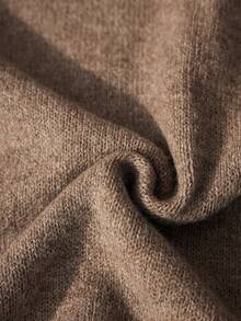 Chiquease Solid Color High Neck Dropped Shoulder Long Sleeve Loose Casual Knit Sweater - Khaki - View 8
