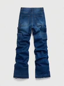 ROMWE MEN Men's Rhinestone Embellished Jeans, Suitable For Everyday Wear, Spring/Summer - Blue - View 2