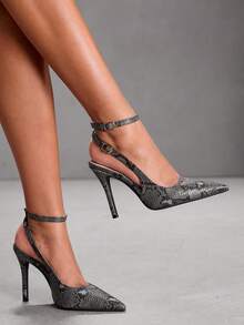 CUCCOO SZL Giày cao gót mũi nhọn tối giản bằng da bóng dành cho nữ - Màu xám đen - Xem 1