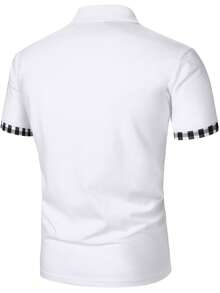 Manfinity Mode 男士格子印花纽扣休闲短袖Polo衫 男士T领T恤 男士Polo衫 男士衬衫 Polo衫 时尚设计师男士T恤 男士白色T恤 - 白色 - 查看 2