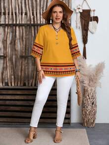 EMERY ROSE Plus Size Floral Print Casual Minimalist Shirt, Suitable For Parties Spring,Vacation - Multicolor - View 4