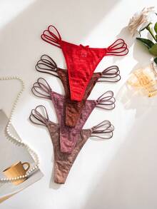 4pcs/Set Romantic Lace Bow Thong Panties - Multicolor - View 3