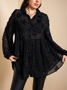 Comfylo Áo sơ mi nữ cỡ lớn chất liệu chiffon cắt laser, hơi xuyên thấu, có tua rua lông vũ, kiểu dáng rộng rãi, thích hợp cho các bữa tiệc và hoạt động ngoài trời như Lễ Tạ ơn, Năm mới, Tiệc tùng, Giáng sinh, Sinh nhật, Đêm giao thừa, Đi chơi, Kỳ nghỉ, Tiệc tùng, Áo đen, Kỳ nghỉ xuân, Ngày lễ tình nhân, Quà tặng cho nữ. - màu đen - Xem 1