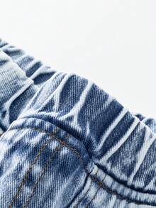 少女休闲时尚百搭浅蓝色水洗直筒牛仔裤 - 藍色 - 查看 5