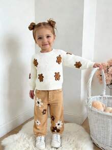 Baby/Infant Girls' Fashion Snowflake Distressed Embroidered Flare Pants - Khaki - View 6