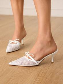 CUCCOO HITCHD Women's Fashionable & Elegant Lace Bow Decor Pumps Valentine's Day - White - View 7