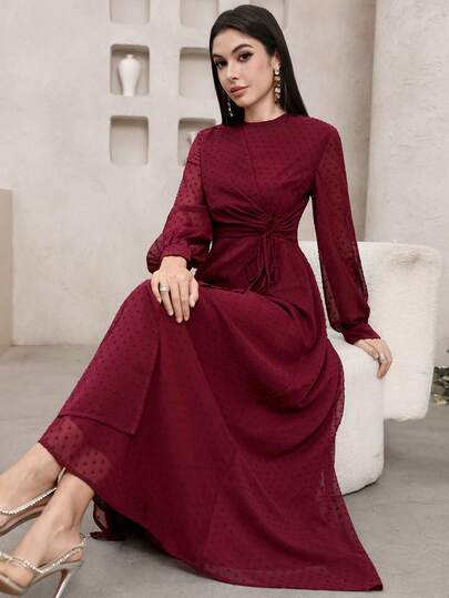 Veilorie New Design Wrap-Style Cinched Waist Romantic Flowy Elegant Vacation Dress