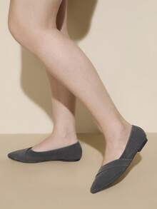 CUCCOO CURVES 女士尖头宽楦平底乐福鞋，纯色，四季皆宜，日常及工作穿着，春季鞋款，春假复活节鞋。 - 淺灰色 - 查看 5