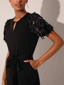 Lilora Women's Elegant Sequins Embellished Short Sleeve Jumpsuit - Black - View 6