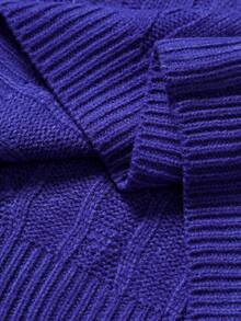 Claim Dot 男士纯色V领扭结针织休闲百搭毛衣背心 - 寶藍色 - 查看 7