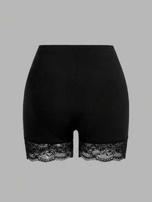 SHEIN Essnce 2pcs/Set Plus Size Women Lace Patchwork Leggings - Multicolor - View 4