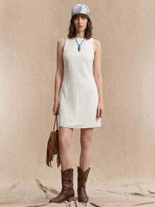 Ontre 2026 Spring & Summer Women's Casual Fitted Waist Dress, Suitable For Office, Teachers, Club, Minimalist Urban Commute, Elegant, Teacher's Day Outfit, Round Neck Sleeveless Short Dress - Beige - View 1