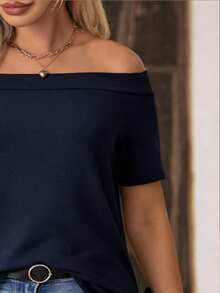 EMERY ROSE New Fashion Casual One-Shoulder Short Sleeve Plus Size T-Shirt, Blue - Blue - View 4