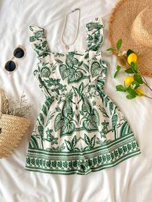 印花吊带背心、女士扭结镂空无袖连体裤、印花图案女士夏季服装、女士度假装、波西米亚风时尚、女士沙滩装、休闲飘逸波西米亚风女士服装、女士热带风情服装 - 綠色 - 查看 10