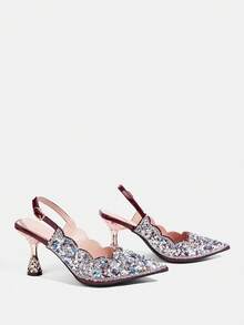 CUCCOO TILAWA 女士优雅水钻装饰高跟鞋 - 闪亮派对鞋，适合晚宴、婚礼等正式场合 - 时尚舒适，适合正式活动 - 无后跟绑带设计 - 完美搭配女士时尚、女士高跟鞋、女士奢华高端鞋履、女鞋 - 酒紅色 - 查看 4