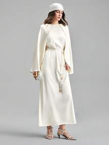 Ontre Đầm maxi dáng dài có mũ, thắt lưng màu be, mẫu mới mùa xuân sớm 2026, phù hợp cho các bữa tiệc thành thị hiện đại, mùa tựu trường, trang phục thường ngày tối giản phong cách thành thị, phong cách Bohemian, kỳ nghỉ, lễ hội, mùa xuân, trang phục lễ hội ngày Valentine, tiệc bãi biển thanh lịch. - Màu be - Xem 5