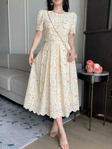 DAZY Bộ 2 chiếc váy maxi nữ thanh lịch, viền ren hoa, thắt eo, phong cách boho, thích hợp cho kỳ nghỉ. - Màu be - Xem 6