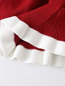 SHEIN Playful Pals 女婴时尚法式针织长袖毛衣连衣裙，秋冬季 - 紅色 - 查看 8