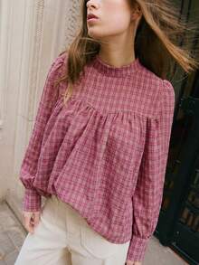 Nöista 这款格子衬衫采用优雅的高领设计、蓬松的袖子和宽松的廓形，为女性春假提供了一个别致而精致的选择，非常适合打造精致的日常造型、优雅的派对装扮、节日生日装扮以及充满春日气息的时尚造型。 - 粉色 - 查看 8