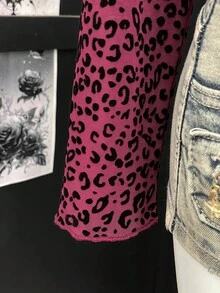 EgrlEra Women's Sexy Sheer Party Flocked Leopard Print Ruffle Trim Black Long Sleeve Top (Random Cut) - Multicolor - View 7