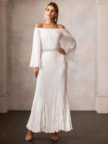 MOTF Soiréza WOMEN'S PLEATED COCKTAIL PARTY DRESS, SPRING/SUMMER - Beige - View 4