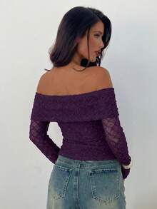 Aloruh Women's Off-Shoulder Long Sleeve Ruched Cropped Fashionable Top - Purple - View 2