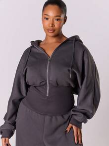 MUSERA بدلة قطنية مريحة مع خصر مشدود وسحاب، مناسبة للارتداء اليومي في الربيع - رمادي غامق - مشاهدة 3