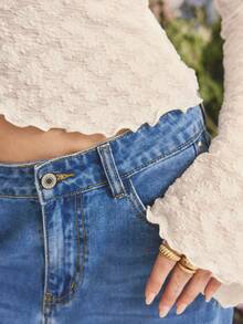 Aralina Textured Stretch Fabric Asymmetric Hem Slim Fit Long Sleeve Everyday Top - Beige - View 8