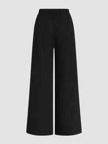 Sweetra 2pcs/Set Jumpsuit Tanpa Lengan Minimalis Warna Polos dengan Ikat Pinggang - Hitam - View 5