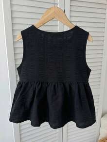 SHEIN 少女休闲日常度假纹理蝴蝶结前开襟露脐上衣