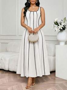 SHEIN Lady Vestido de mujer con cuello en U y tirantes anchos a rayas - Multicolor - Ver 1