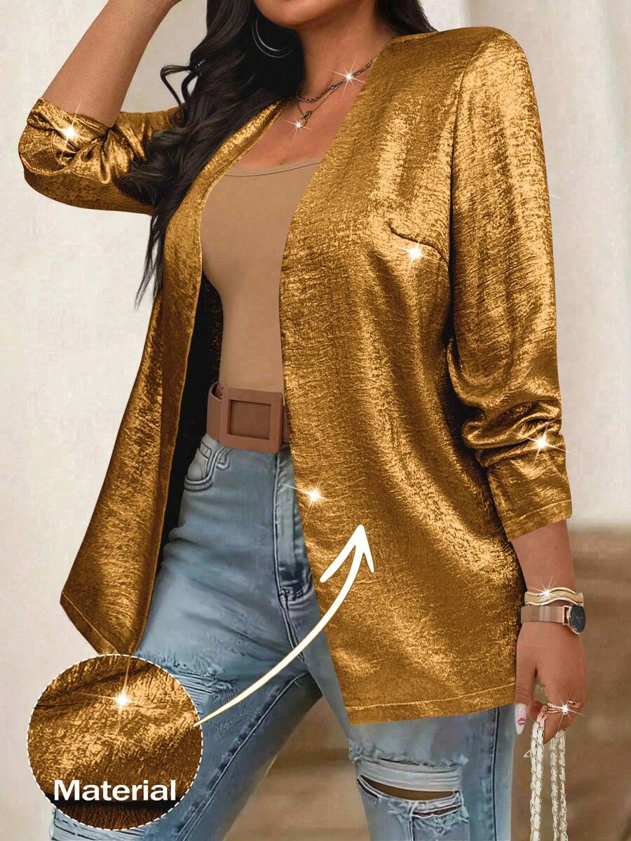 SHEIN Clasi 大码女式休闲百搭西装外套 - 金色 - 查看 1