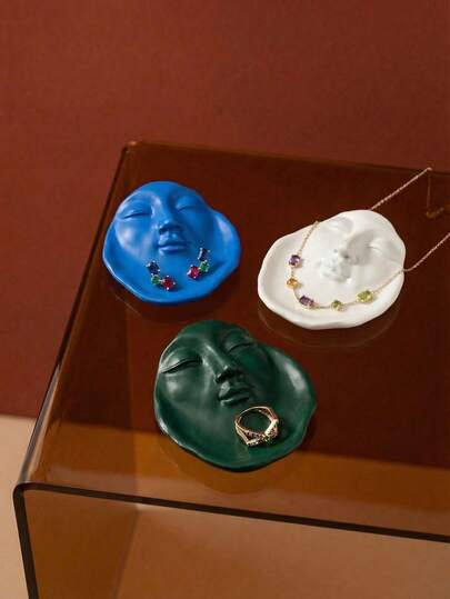 Joivida 1件创意人脸首饰碟蜡烛托盘树脂家居装饰摆件道具，可用于展示戒指、耳环、硬币