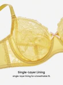 LUVLETTE Woman Full Coverage Lingerie Lounge Curve Support & Breathable Yellow Underwire Sexy Unlined Minimizer Lace Elegance Bra Bridal Intimates