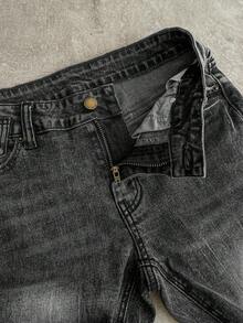 Attitoon 女士休闲日常通勤时尚破洞喇叭牛仔裤 - 黑色 - 查看 3