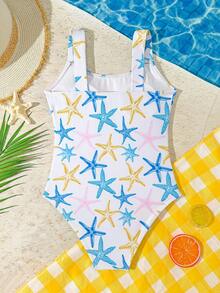SHEIN 少女海星印花连体泳衣 - 彩色 - 查看 3