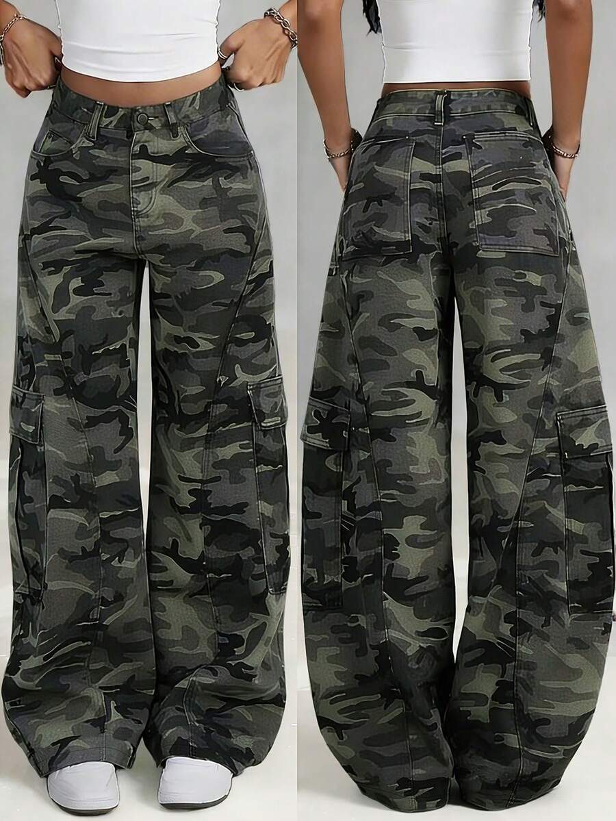 INAWLY Camouflage Loose Wide-Leg Women Pants - Multicolor - View 1
