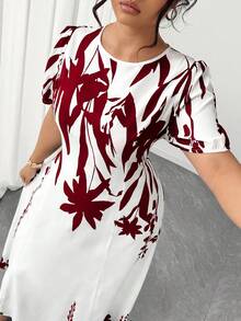 Elenzga 大码女士优雅A字收腰中长连衣裙，日常通勤皆宜，尽显优雅气质。 - 紅白色 - 查看 5