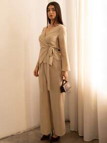 Andrea Bello 秋季新款收腰衬衫套装 - 杏色 - 查看 3