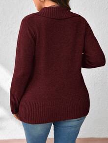 EMERY ROSE Plus Size Women Casual Long Sleeve Side Button Design Pullover Sweater, Autumn/Winter - Burgundy - View 2
