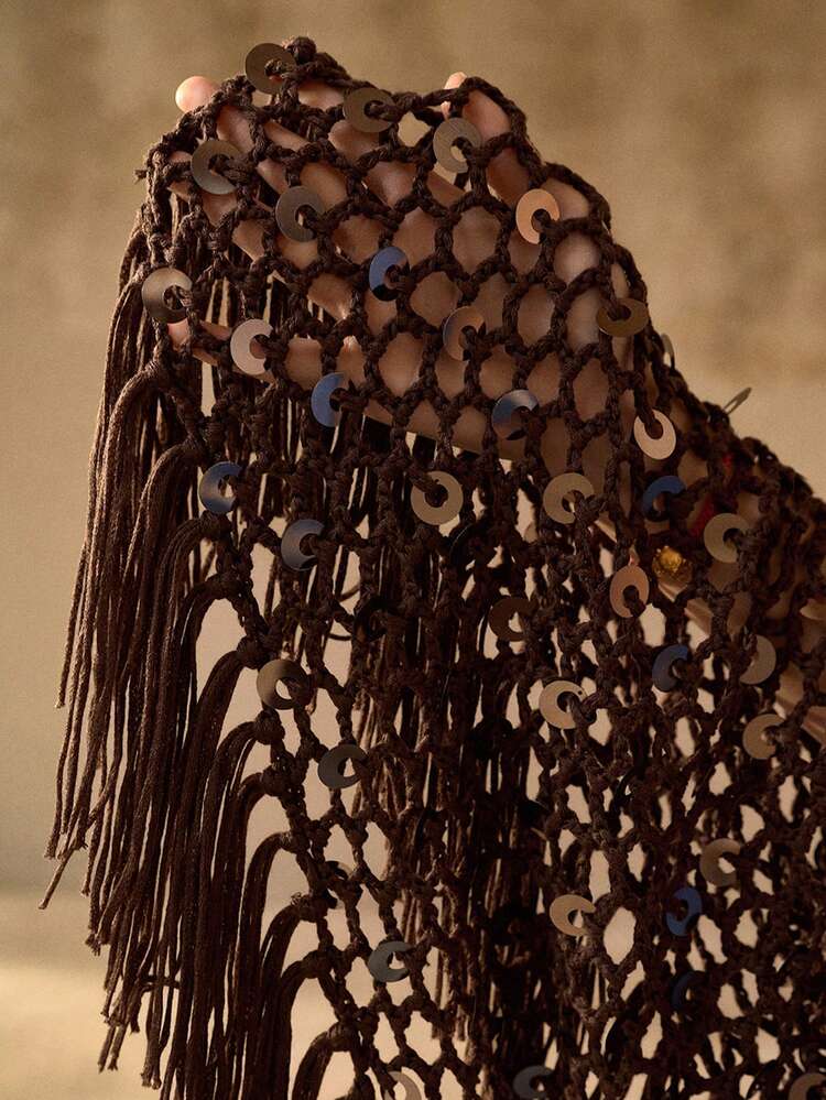 HANDMADE CROCHET TASSELED ASYMMETRIC HEM BOHO VACATION SHAWL
